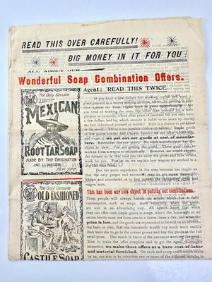 Mexican Root Tar Soap Castile Soap - 1880s Vintage Obscure Scarce Flyer