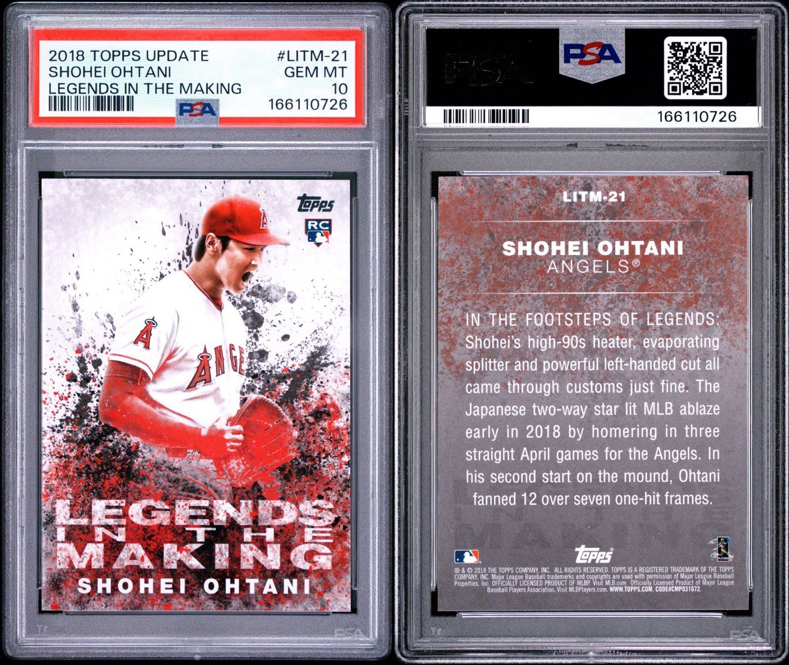 2018 Topps Update - Legends in the Making Shohei Ohtani #LITM-21 (RC) PSA 10 view 3