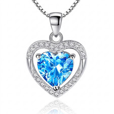 925 Sterling Silver Heart Blue Zircon Pendant Choker Necklaces For Women Luxury