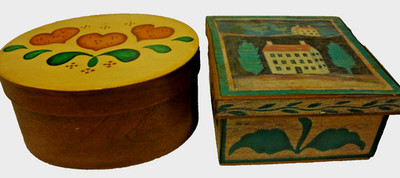 VINTAGE Set (2) Wooden Trinket Boxes w/Decorative Top & Removable Lid      388