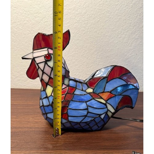 Tiffany Style Rooster Stained Glass Lamp Farmhouse Multicolor - Picture 7 of 9