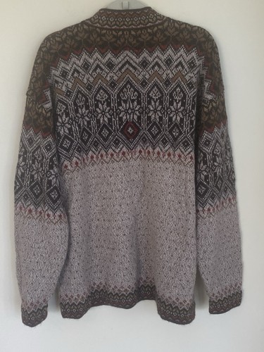 Intiwara 100% Alpaca L Sweater Brown 1/4 Zip Pullover Nordic Fair Isle Grandpa - Picture 2 of 8