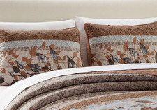 Collection Quilted Reversible Coverlet Bedspread Set Floral Printed Leaves Ta...