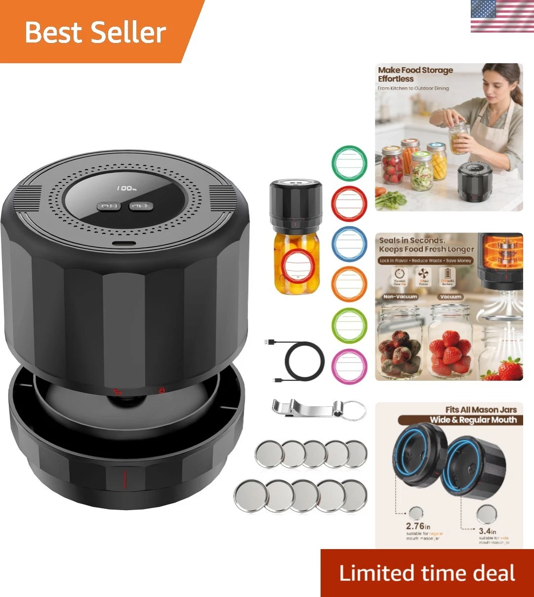 Portable Electric Mason Jar Vacuum Sealer Kit for Effortless Food Freshness