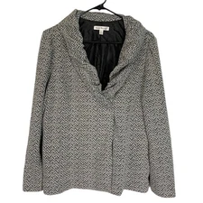 Susan Bristol Women's XL Black White Belted Blazer Cotton Blend Lined Office