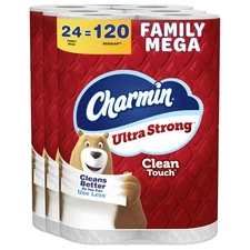 24 Family Mega Rolls  Charmin Ultra Strong Clean Touch Toilet Paper, 120 Regular