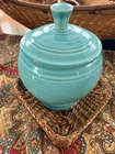 Fiesta Turquoise Ceramic Jar with Handle Lid, Round Glossy USA Pottery