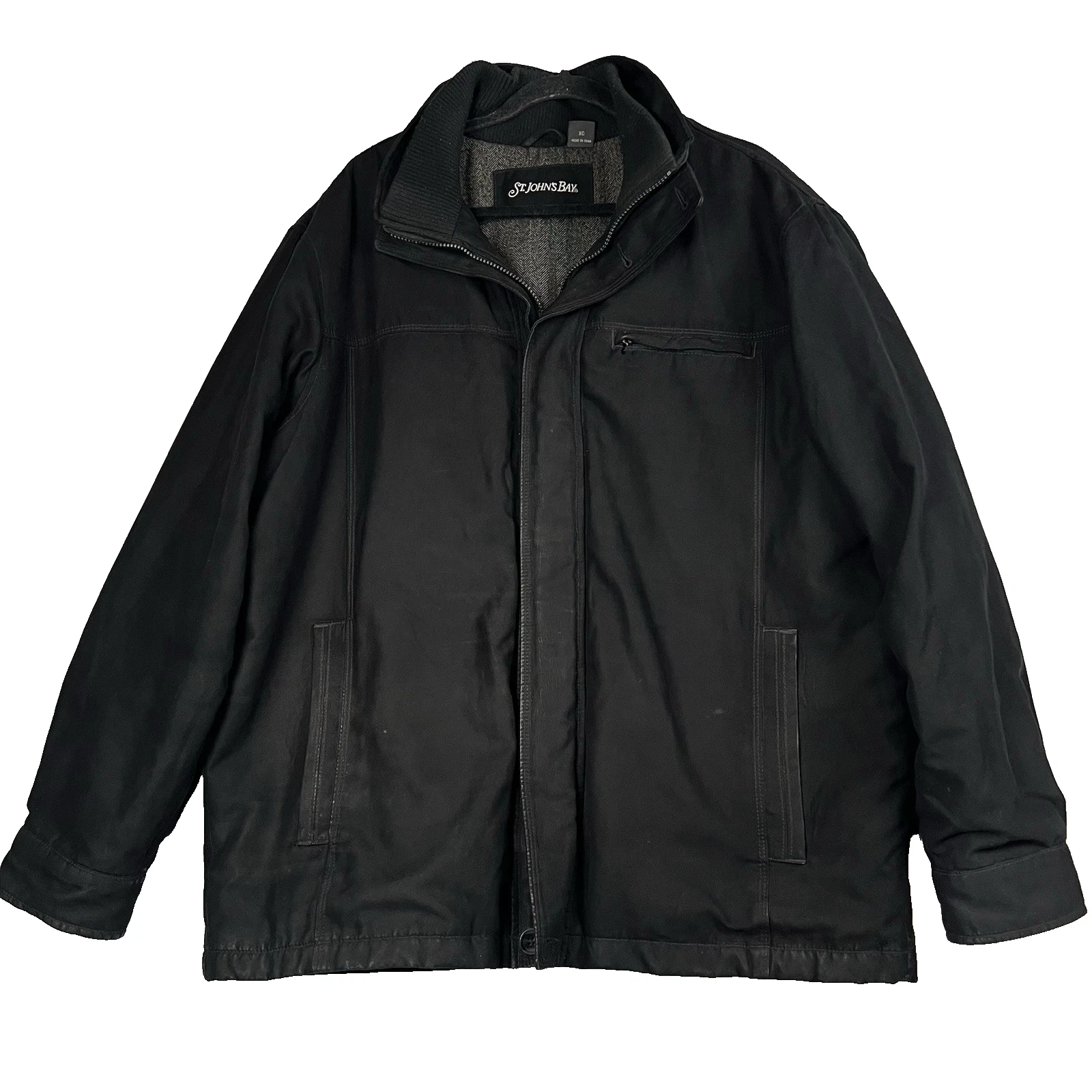 ST JOHNS BAY Mens Black Quilted Lined Full Zip Jacket XL