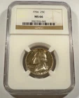 1956 NGC MS66 WASHINGTON QUARTER SILVER NICE MULTI-COLOR TONE BLUE 25c MS 66