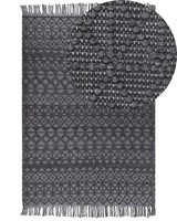 Teppich Aus Wolle Schwarz 160 X 230 Cm Rechteckig Mit Fransen Boho Alucra