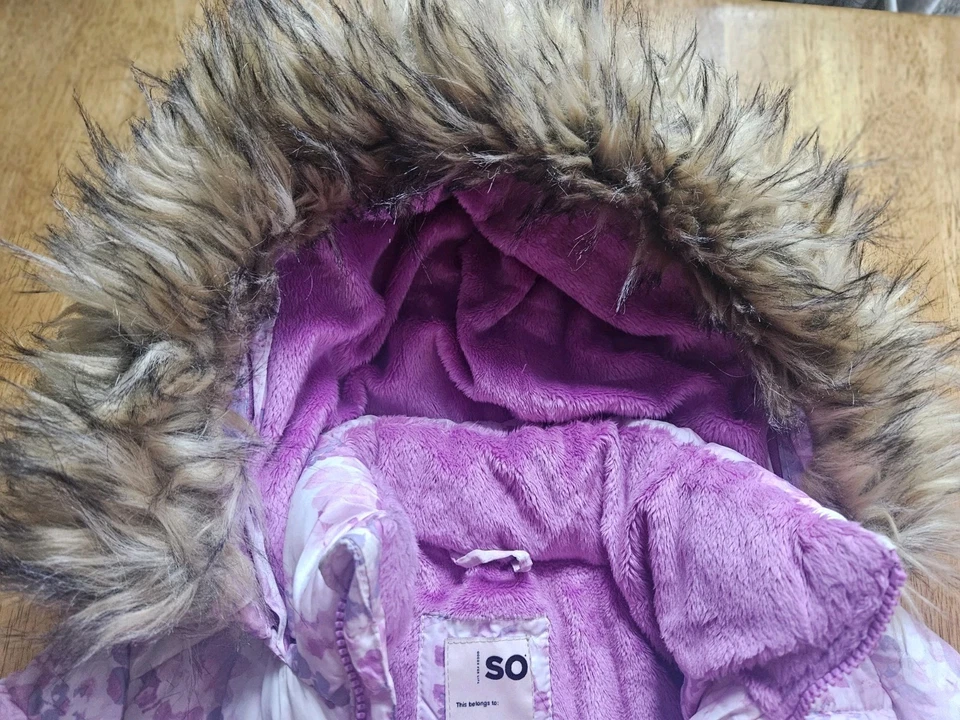 SO девочек искусственного меха отделки капюшон пуховик куртка - галстук краситель цветочный - девочка размер M (7/8) - Изображение 4 из 4