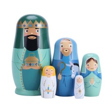5Pcs Russian Nestingdolls, Handmade Wooden Matryoshkadoll Jesus Nativity Nest...