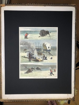 A Day's ''Still Hunting'' after buffalo S.E. Waller 1877 Hand Colored Woodcut