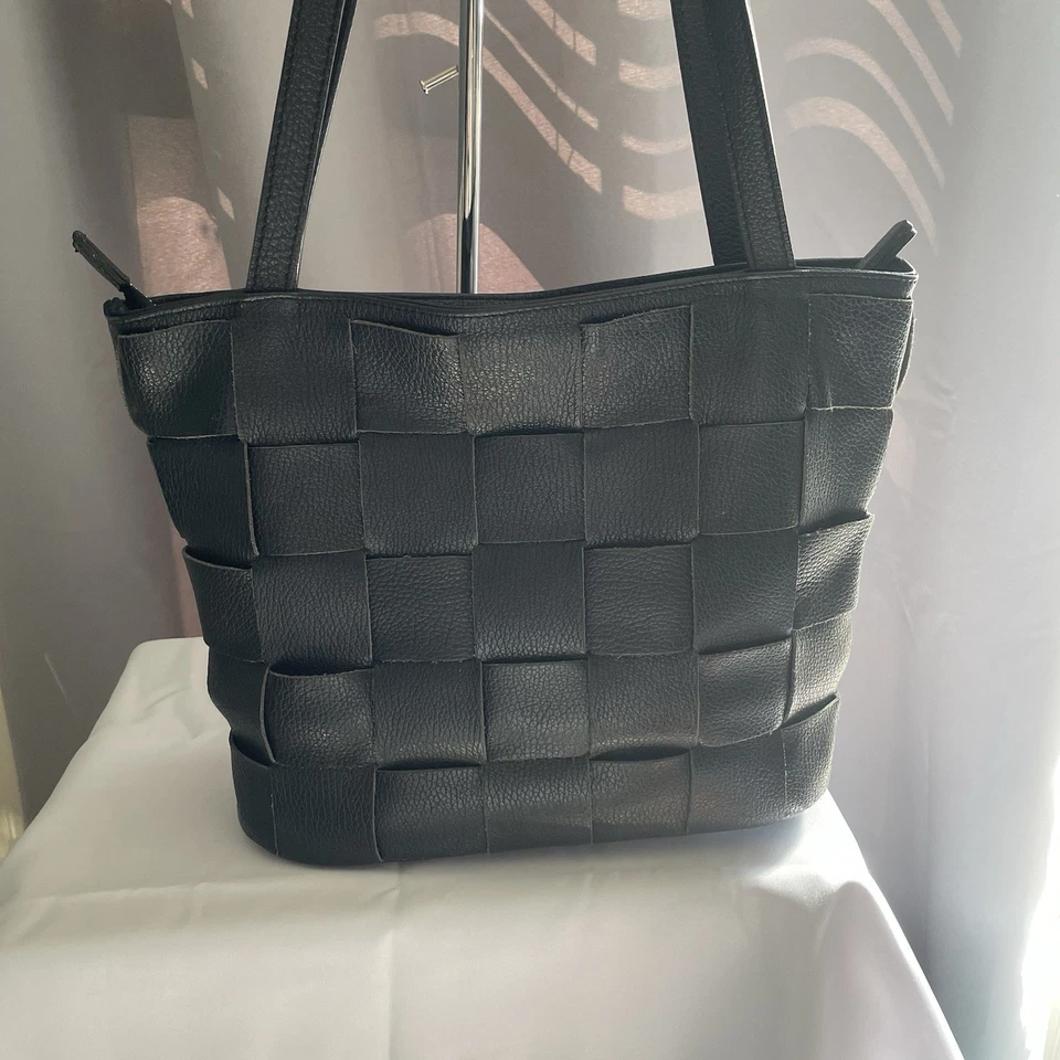 Jijou Capri черный сплетенный сумка с короткими ручками сумочка Дамская сумка кожи сделано в Италии - Изображение 4 из 4