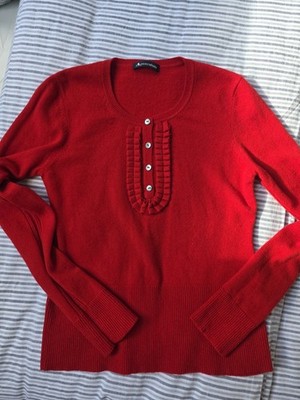 Aquascutum Vintage Kaschmir Pullover rot Rüschen vorne
