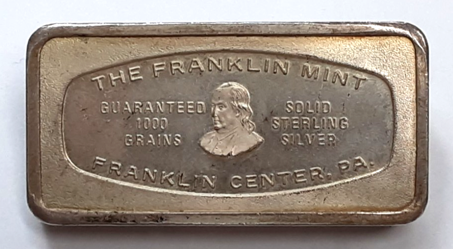 1970 Franklin Mint 1000 grains .925 Silver Ingot Franklin NB of