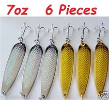 Casting 7oz Crocodile Spoons 3 Gold & 3 Silver Saltwater Fishing Lures 