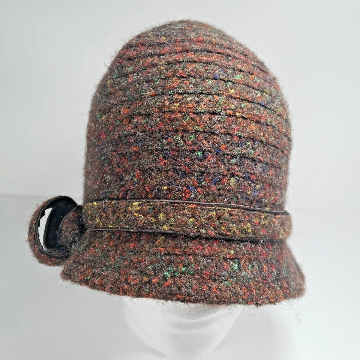 Vtg Setmar New York Brown 100% Wool Hat Feathers Amber Gemstone Cloche Christian Siriano New York Cloche Hat, Women main image 2