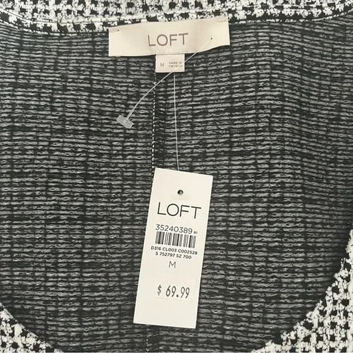 LOFT Textured Scoop Neck Swing Dress Medium Black/White Puff Sleeve Women's NWT - Picture 14 of 15