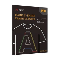 25 PK A-SUB PRO Iron-on Dark Transfer Paper 8.5x11 T-shirt Inkjet Heat Transfer