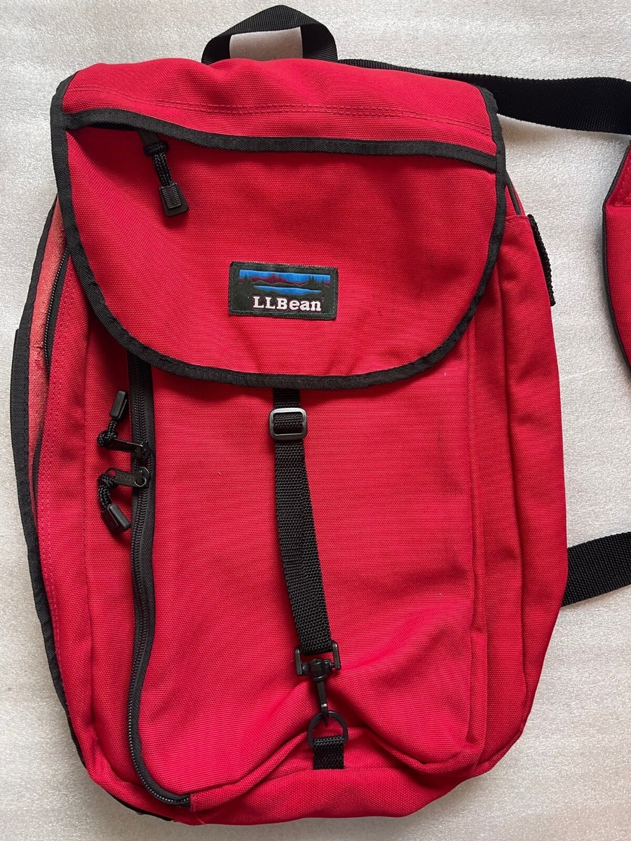 L.L. BEAN, VINTAGE RED CANVAS BACKPACK, CROSS BODY, TRAVEL
