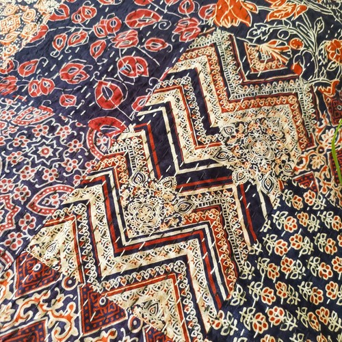 King Size Patchwork Bedspread Kantha Stitch Quilt Cotton Throw No.7 - Picture 10 of 12