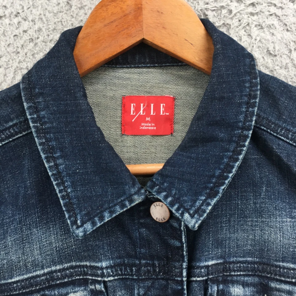 Chaqueta vaquera Elle para mujer manga media larga cuello bolsillo básico botón azul Foto 3 de 4