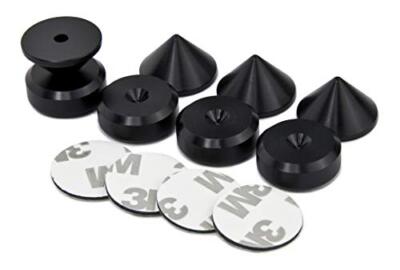 PrecisionGeek 4 Punte Coniche Antivibrazione Per Altoparlanti In Alluminio Anodizzato Nero Con Piedini, M6