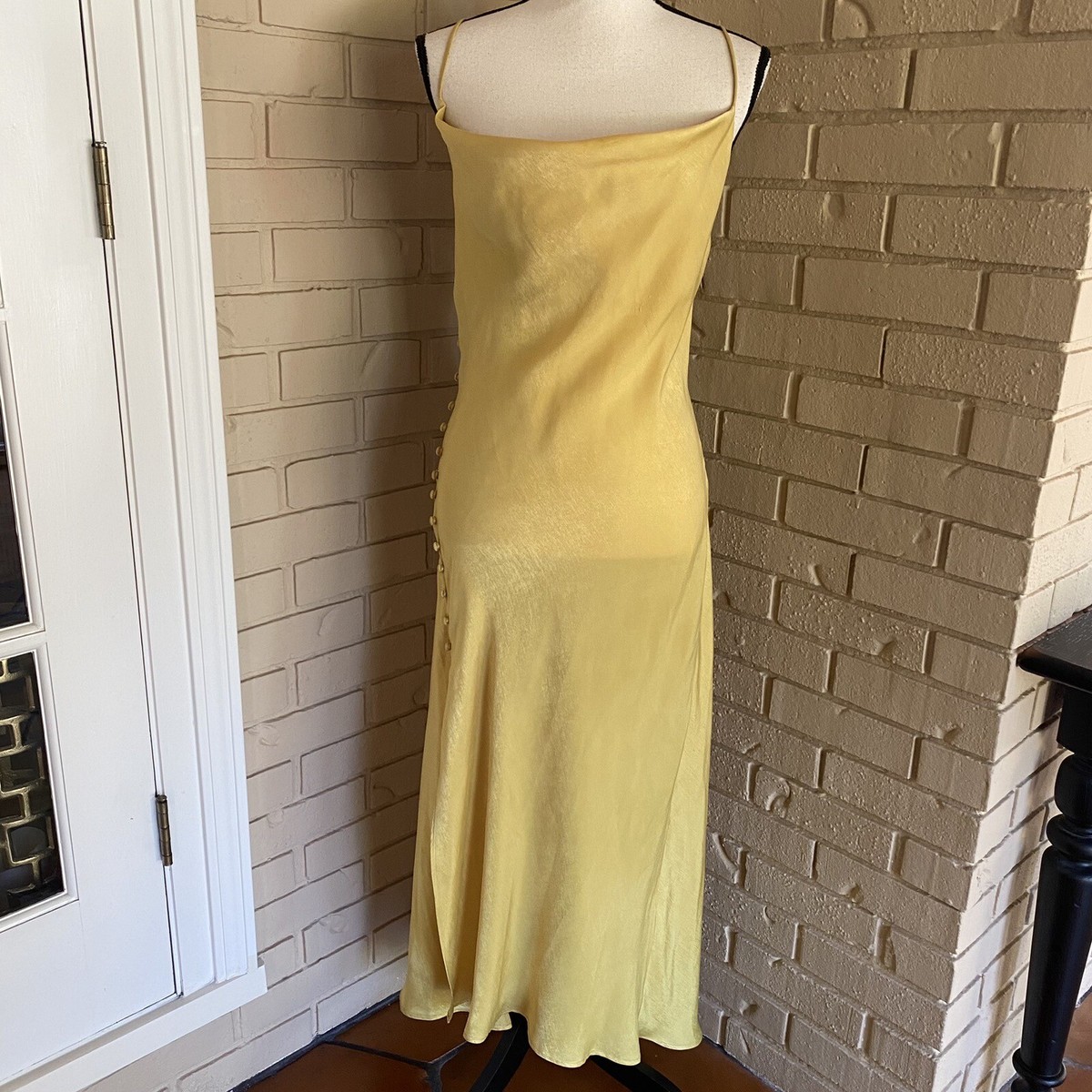 Zara Lingerie Style Gold Satin Slip Dress Button Side Large L NEW NWT | eBay