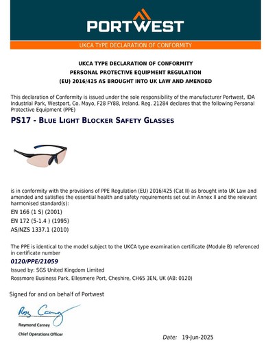 Portwest Anti Blue Light Blocker Blocking Safety Glasses Computer Gaming Filter - Bild 5 von 8