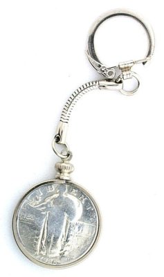 STANDING LIBERTY QUARTER  KEYCHAIN OLD NEW STOCK STORED FOR DECADES EBS8416