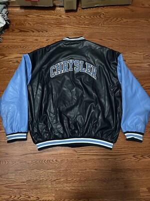 Chrysler Men's Wool Blend Faux Leather Varsity Bomber Jacket Blue