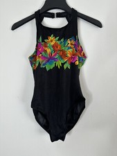 Vintage 90s High Neck Leg Floral Black One Piece Swimsuit Women s 10 Medium S2S
