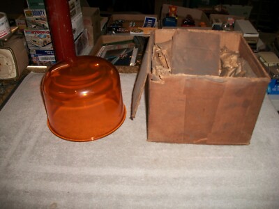 ORG. 1950'S AMBER/YELLOW GLASS EMERGENCY VEHICLE TOW TRUCK DOME LENSE ONLY UNUSE