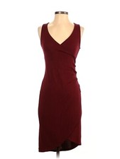 Leith Womens Dress Grape Red Usa Xs Faux Wrap Gathered V-neck Stretch $56