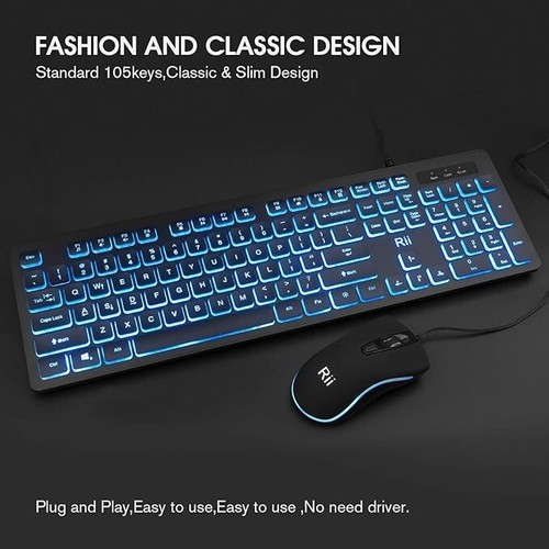 NEW Three Colors Backlit Keyboard and Mouse, Wired Keyboard and Mouse Combo, USB - Picture 3 of 13