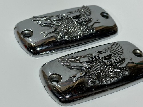 2pc Chrome Metal "Free Spirit" Cover Harley Davidson - Inspection Plate Set Lot - Foto 3 di 9