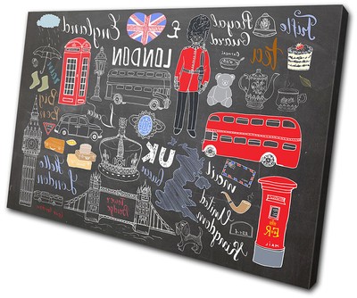 Impression Sur Toile London Doodles - Bus Rouge Et Cabine Téléphonique, Art Mural Moderne, Neuf