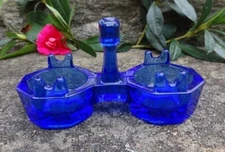 Small, Cobalt Blue Glass Double Open Salt Dip, Cellar, Dish!
