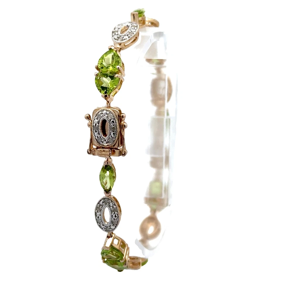 Gold Plated Sterling Silver Heart Shaped Peridot & Diamond - Image 3 of 4