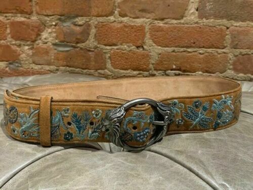 Cavalli Soul Brown Suede Leather Belt Oval Buckle Crystal  display picture 1