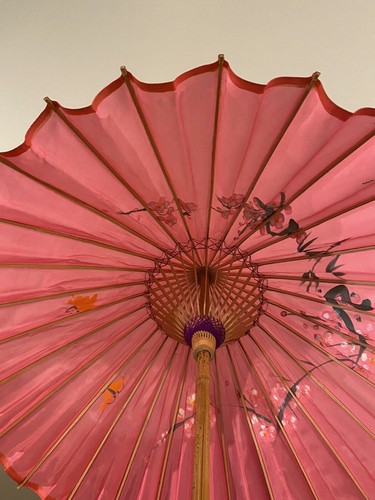 Vintage Hand Painted Wooden Parasol Flowers Intricate Design Working - Picture 10 of 12
