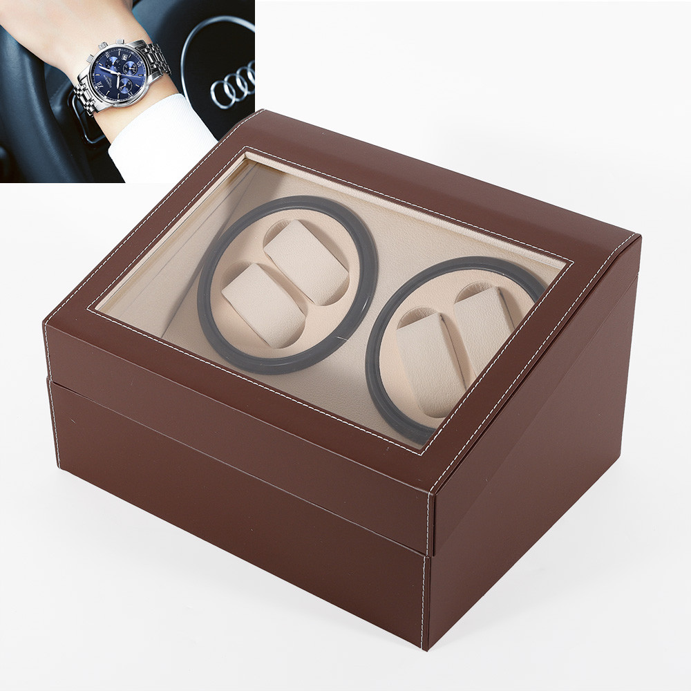 Scatola Porta Orologi Tempo Carica Automatica Watch Winder Box 4 +6 case brown - Zdjęcie 5 z 11