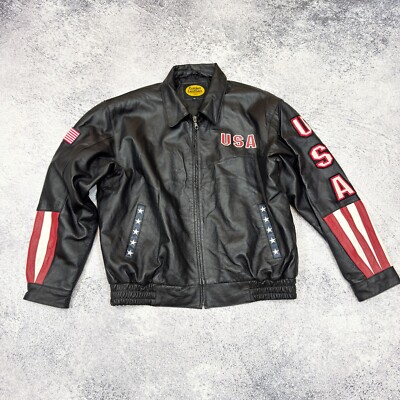 Black Leather Bomber Jacket A-2 Type USA size XL