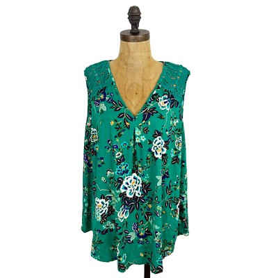 DANIEL RAINN Floral Tunic Plus 2X  Green Tank Knit/Lace Stretch NEW Tag B21