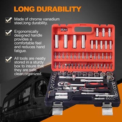 94 PCS Hand Tool Sets Car Repair Tool Kit Set Box for Home Socket Wrench Set 1/4