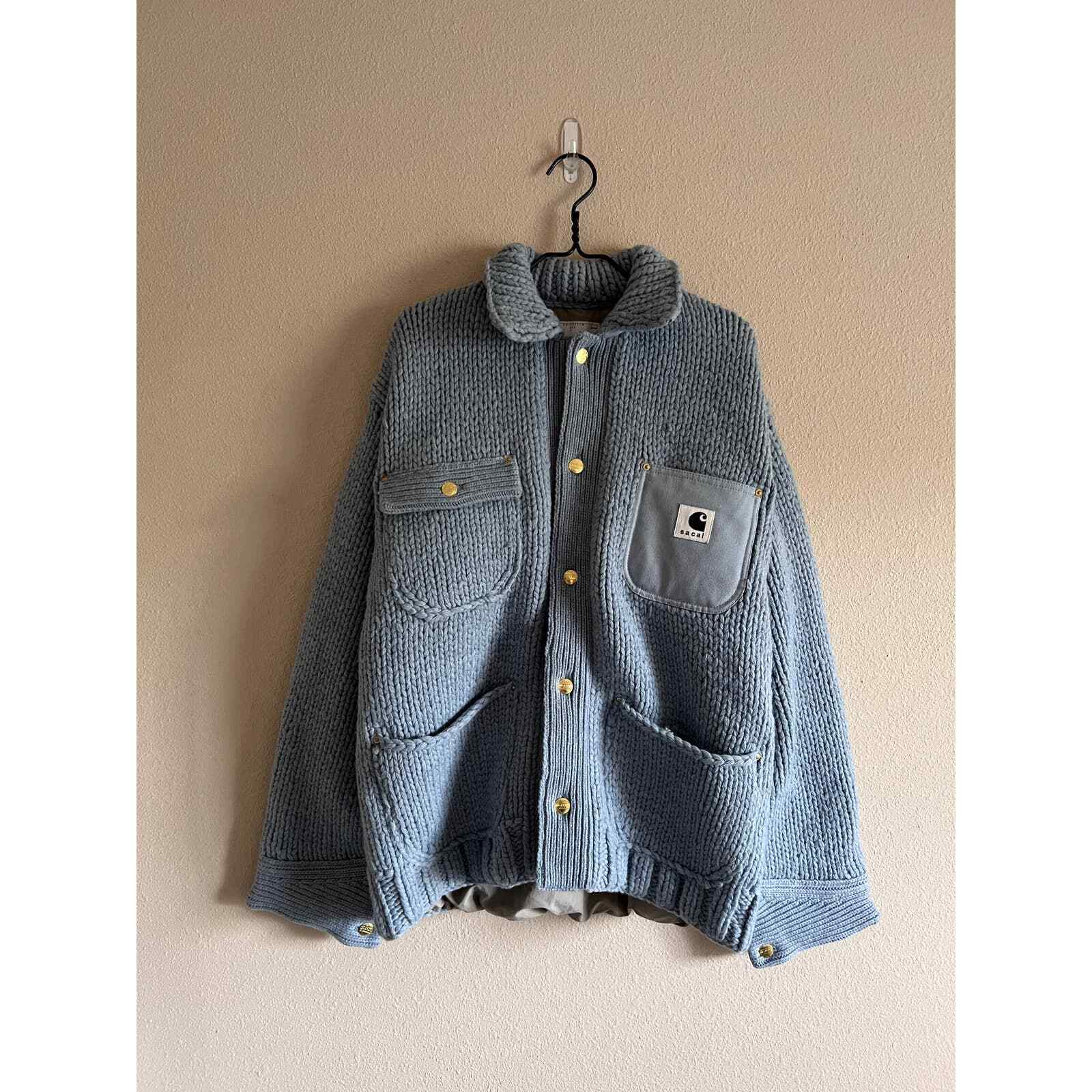 Sacai Carhartt WIP Knit Michigan Jacket - Size 4 - Light Blue