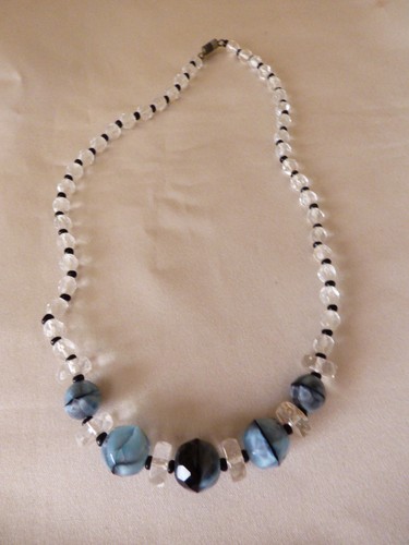 VTG Blue & Clear Czech art Glass beads strand Necklace 17" - Picture 2 of 8