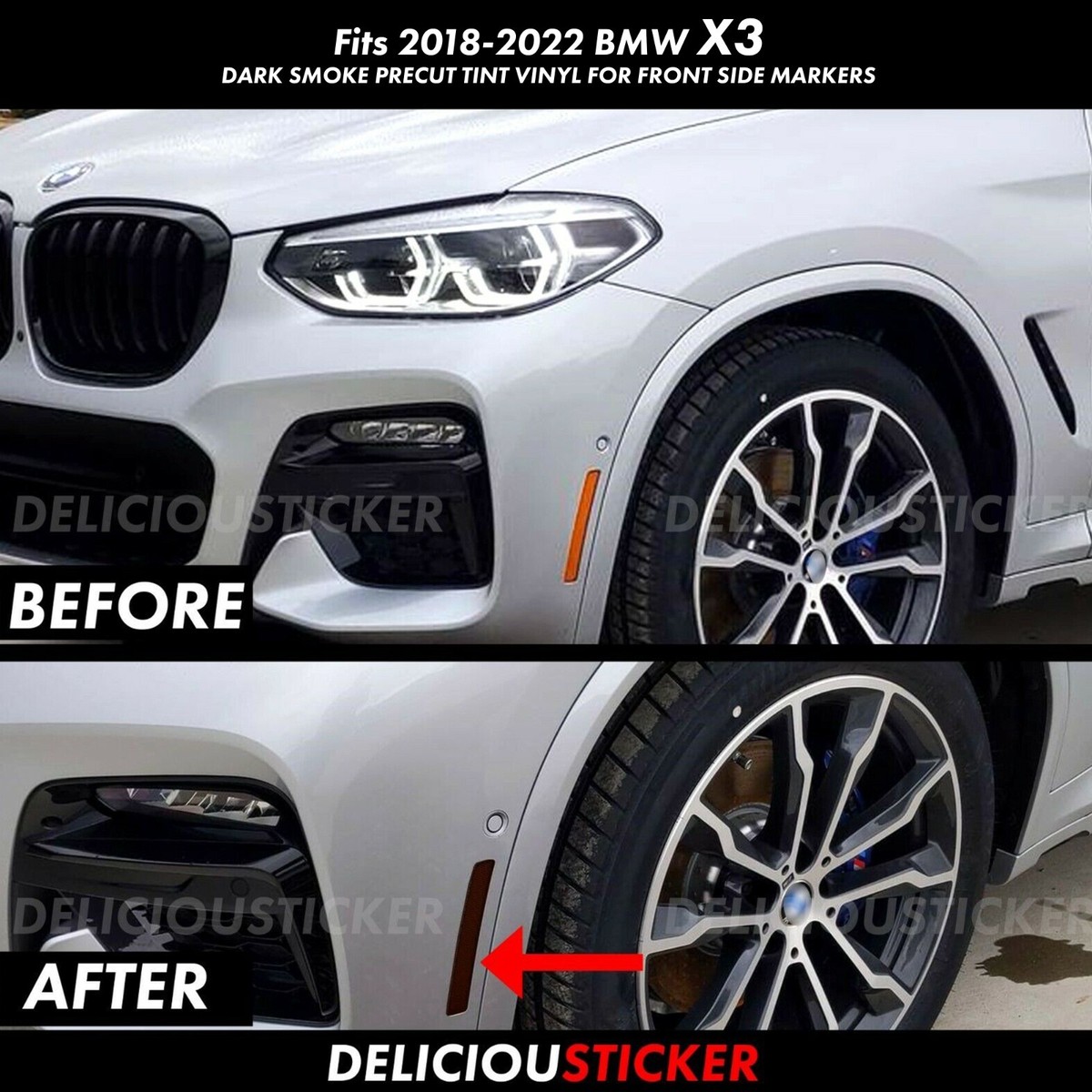 Fits 2018-2022 BMW X3 SMOKE Front Side Markers PreCut Insert Tint