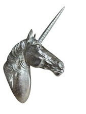 Unicorn Head Statue Silver Colour Wall Mount